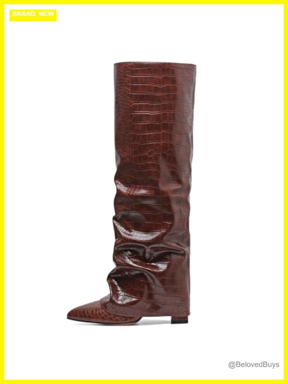 Women's Pointed Toe Chunky Heel Knee High Boots Microfiber Fold Over